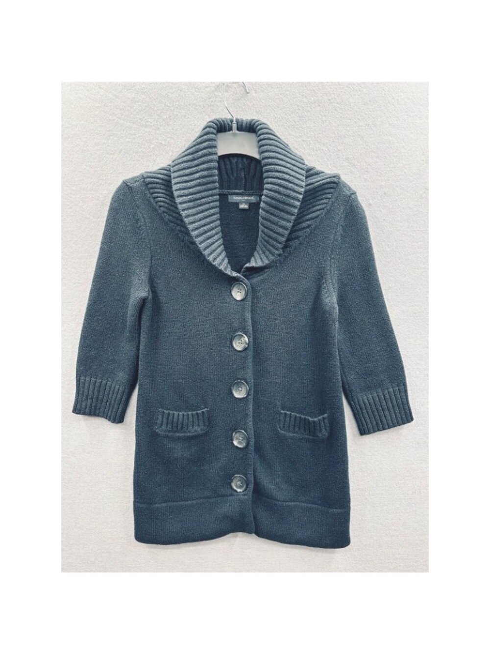 Banana Republic Cardigan Sweater Women Size XS Black Pockets Heavy Shawl Collar
